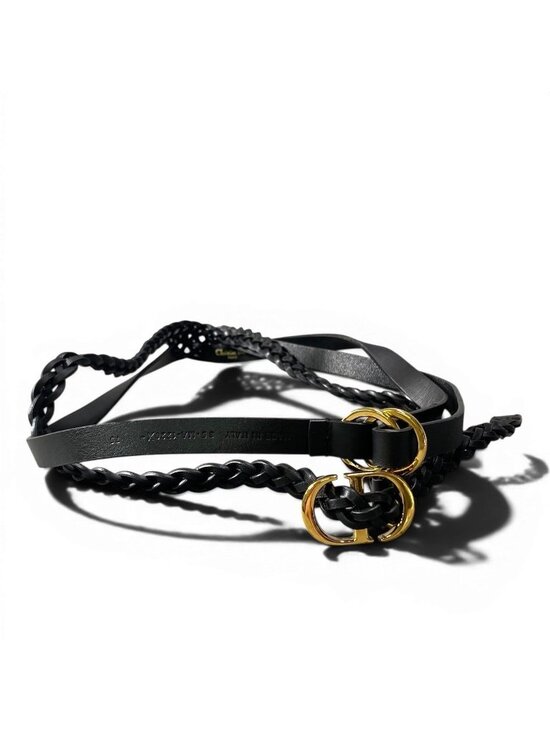 Dior CD Logo Buckle Double Strap Belt 75 Black Gold Leather main image 4